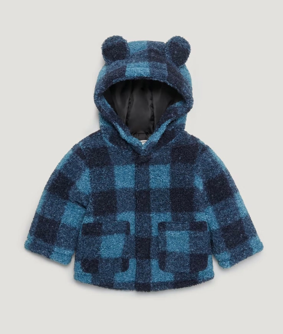 Unisex Blue Check Teddy Fleece Jacket
